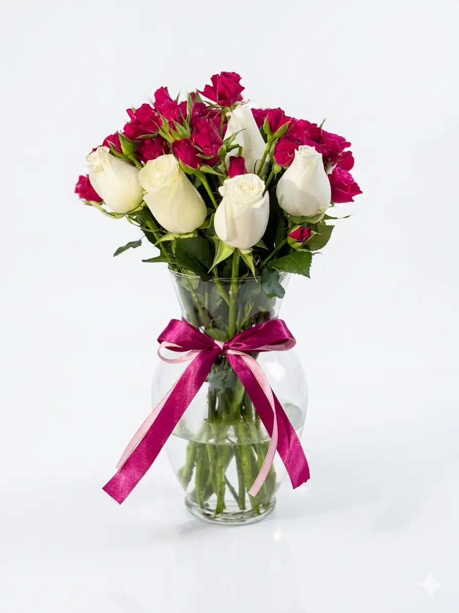 Jarron de rosas blancas con mini rosas - arreglo floral de Velvet Flowers